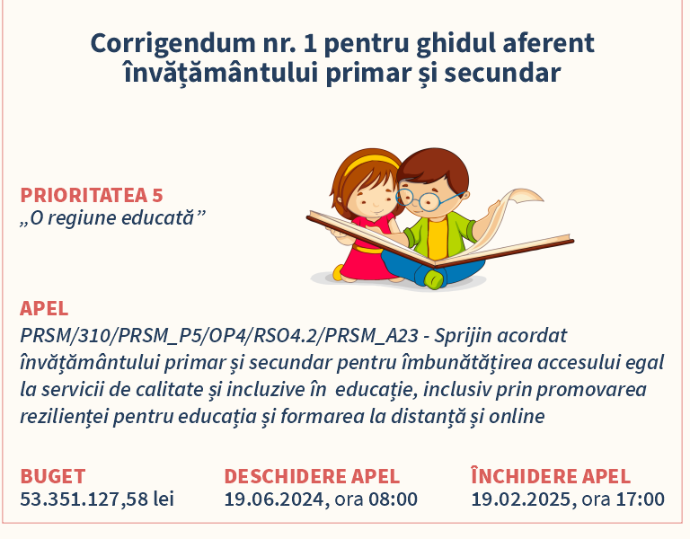 Corrigendum-ul numărul 1 pentru ghidul aferent învățământului primar și secundar